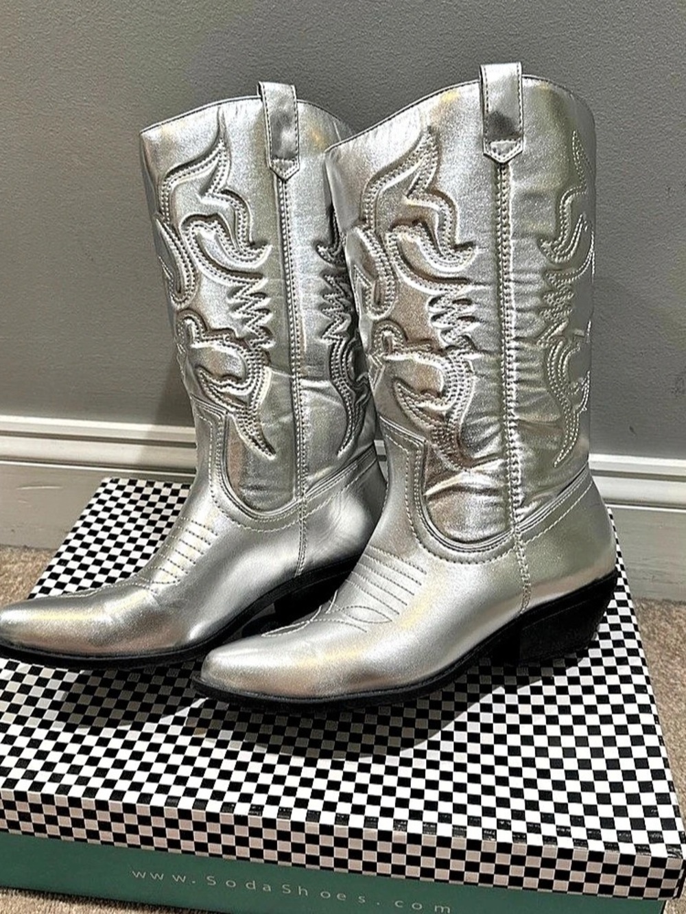 Soda Rerun-S Western Boots Silver US 8